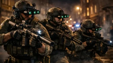 Polish GROM special forces operators during a night urban operation