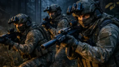 German KSK special forces operators during a covert operation, modern camouflage uniforms