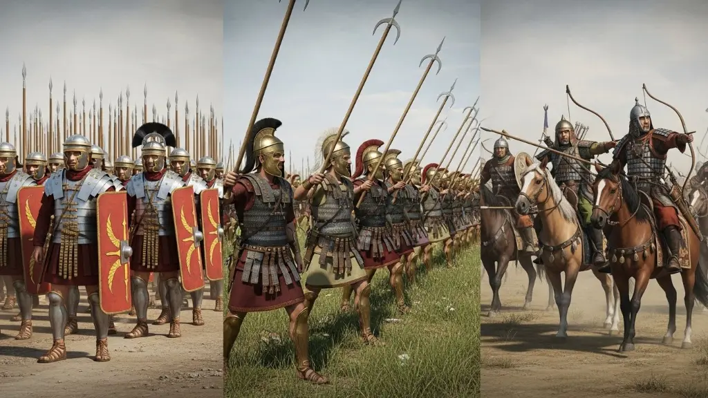 Ancient Military Units, Roman Legions, Macedonian Phalanx, Mongol cavalry