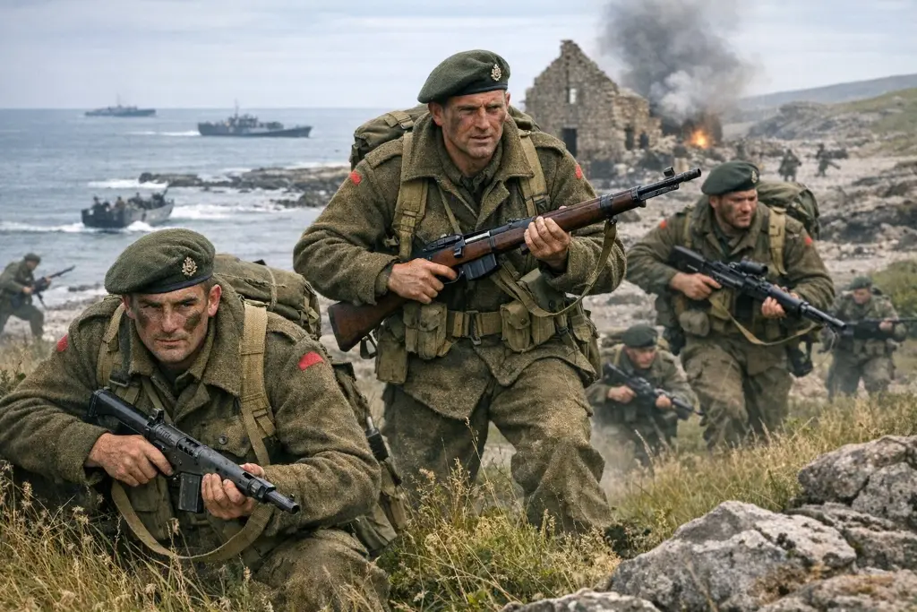 British Commandos WWII, amphibious raid, historical reenactment, elite soldiers