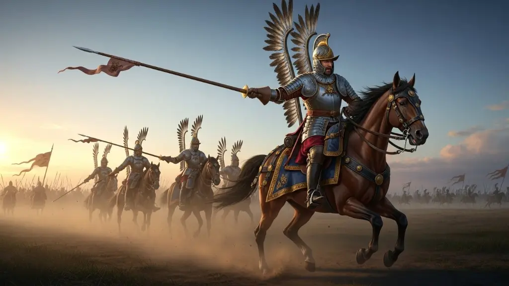 Polish Winged Hussars charging with wings and lances at the Battle of Vienna