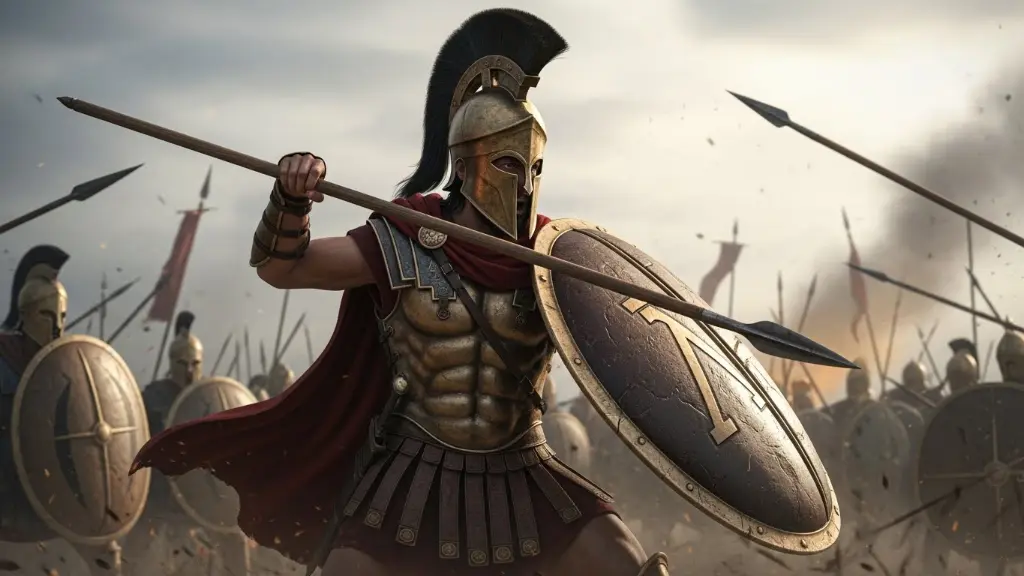 Spartan Hoplites fighting in phalanx formation during ancient Greek warfare